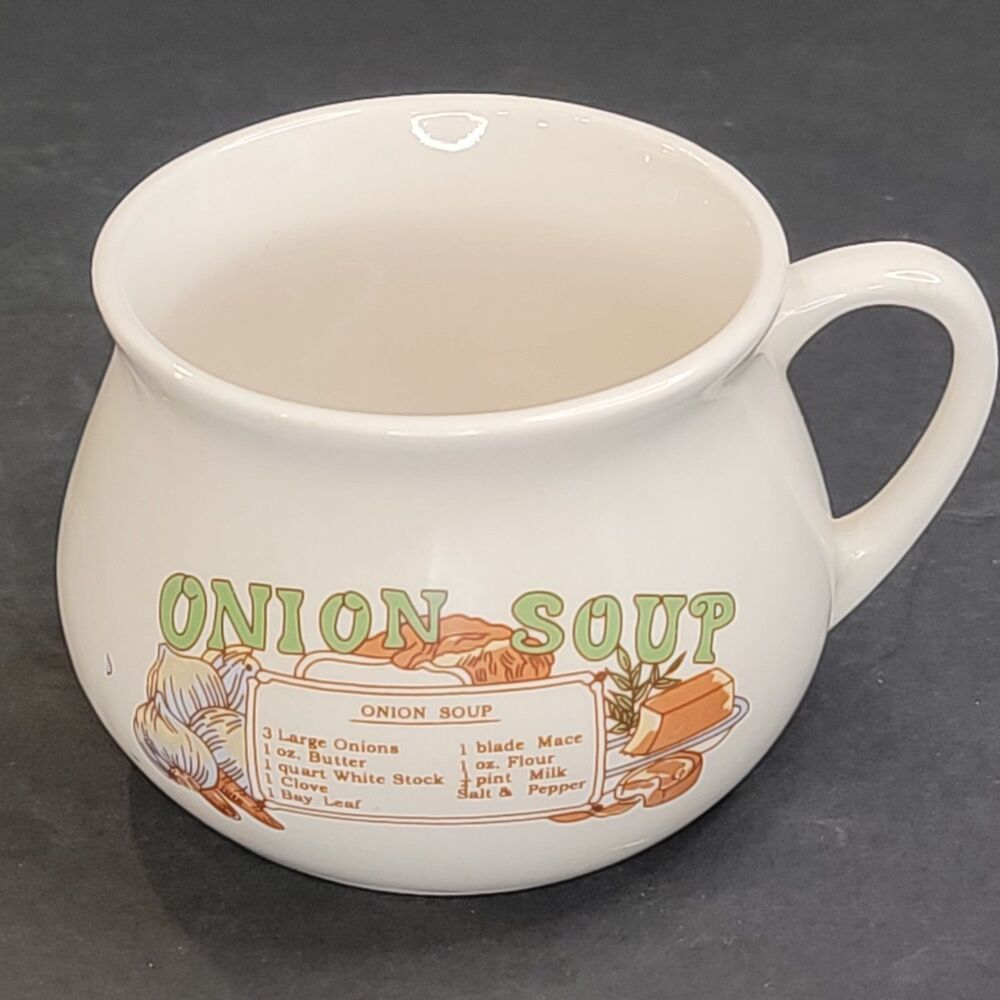 Vintage Ceramic Onion Soup Recipe Mug Bowl With Handle White - Picture 12 of 12